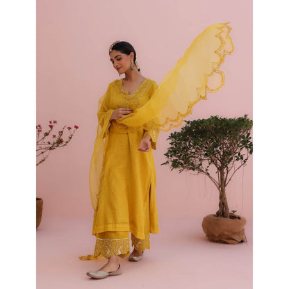 CHARU MAKKAR Myra Mustard Kurta with Palazzo and Dupatta (Set of 3)