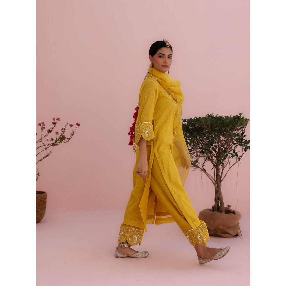 CHARU MAKKAR Myra Mustard Kurta with Palazzo and Dupatta (Set of 3)