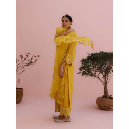 CHARU MAKKAR Myra Mustard Kurta with Palazzo and Dupatta (Set of 3)