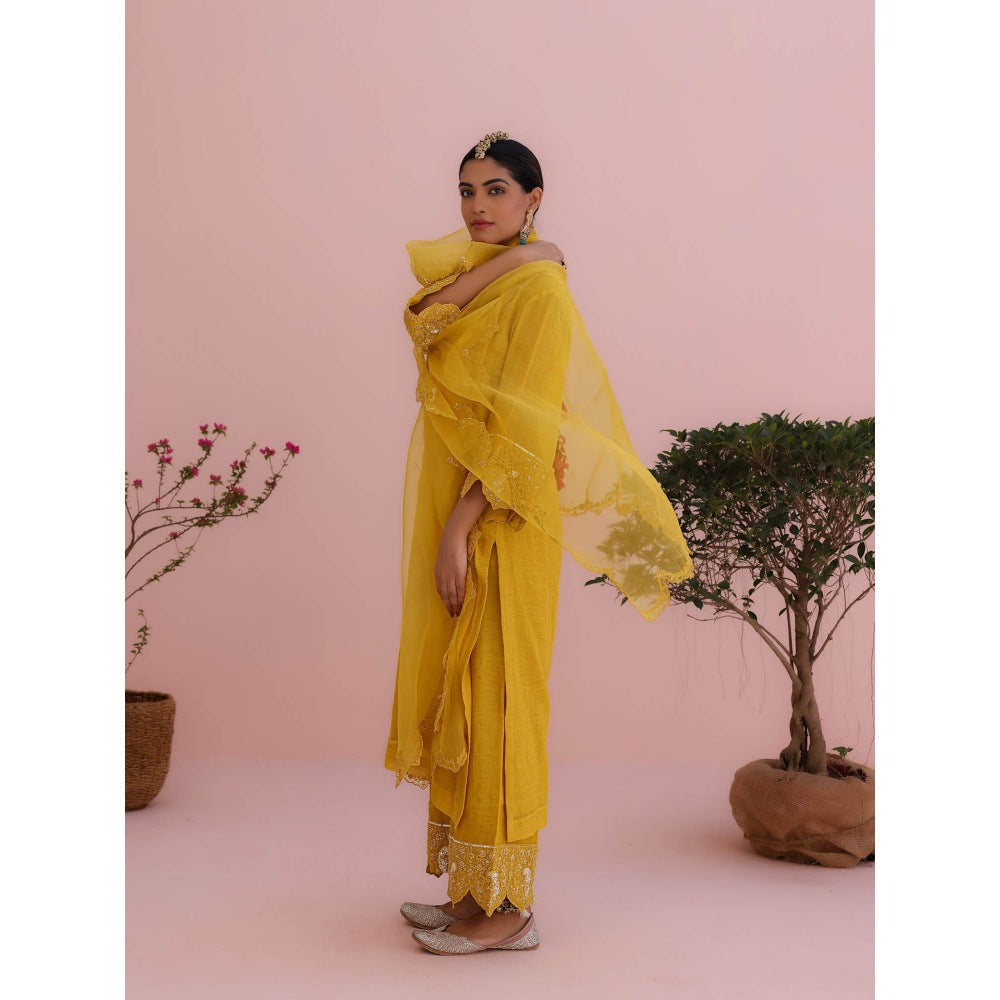CHARU MAKKAR Myra Mustard Kurta with Palazzo and Dupatta (Set of 3)