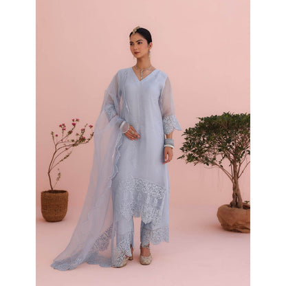 CHARU MAKKAR Mahi Moon Blue Kurta with Palazzo and Dupatta (Set of 3)
