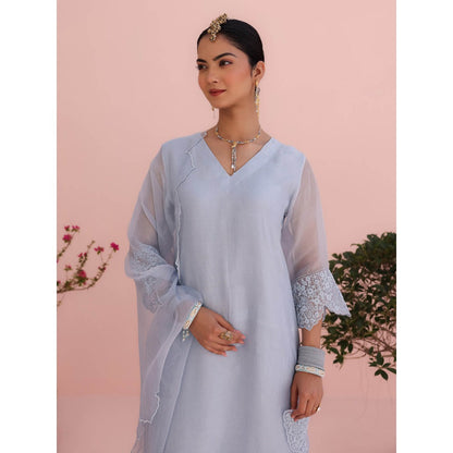 CHARU MAKKAR Mahi Moon Blue Kurta with Palazzo and Dupatta (Set of 3)