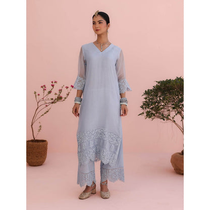 CHARU MAKKAR Mahi Moon Blue Kurta with Palazzo and Dupatta (Set of 3)