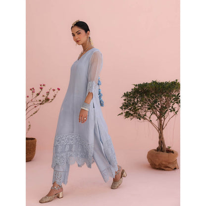 CHARU MAKKAR Mahi Moon Blue Kurta with Palazzo and Dupatta (Set of 3)