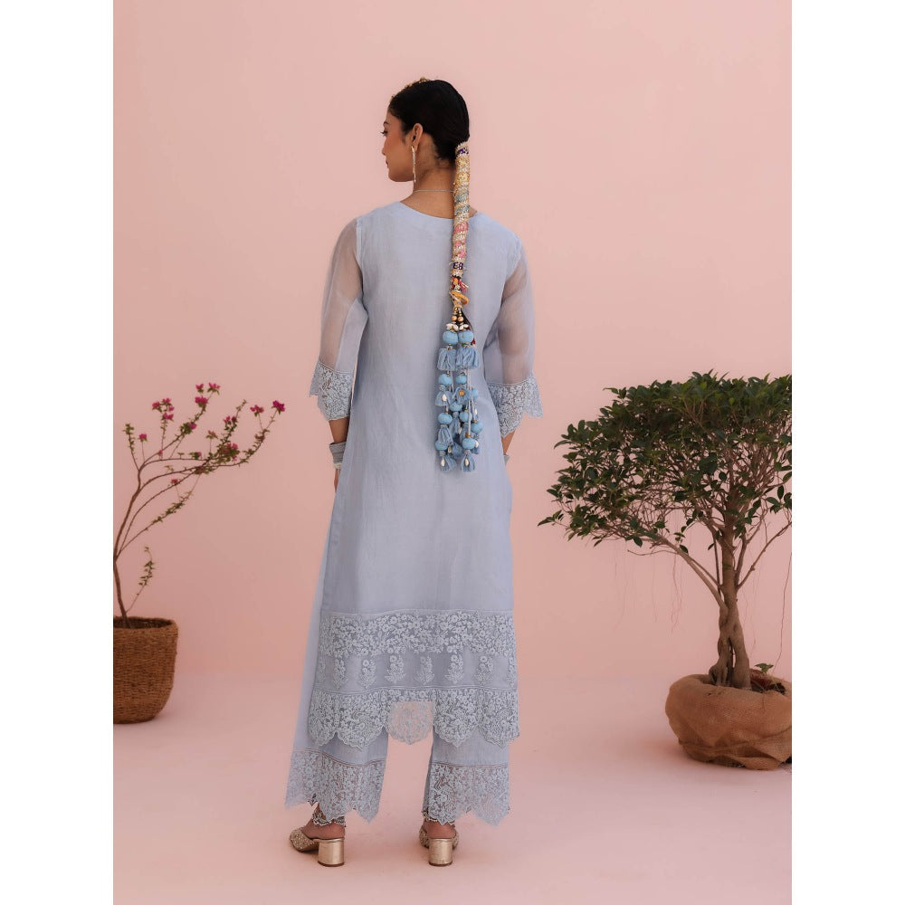 CHARU MAKKAR Mahi Moon Blue Kurta with Palazzo and Dupatta (Set of 3)