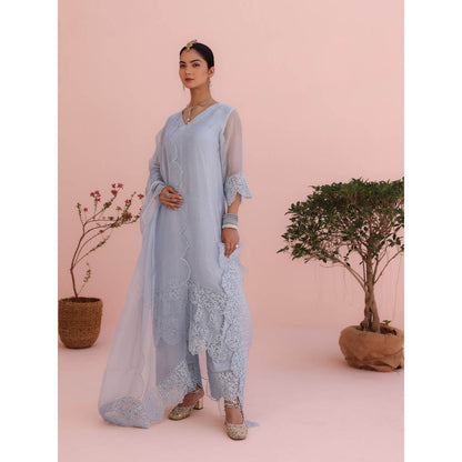 CHARU MAKKAR Mahi Moon Blue Kurta with Palazzo and Dupatta (Set of 3)