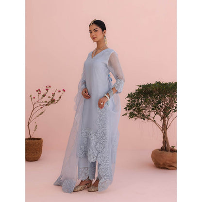 CHARU MAKKAR Mahi Moon Blue Kurta with Palazzo and Dupatta (Set of 3)