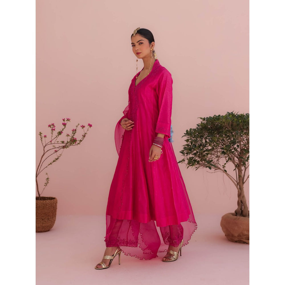 CHARU MAKKAR Roop Rani Pink Kurta with Pant and Dupatta (Set of 3)