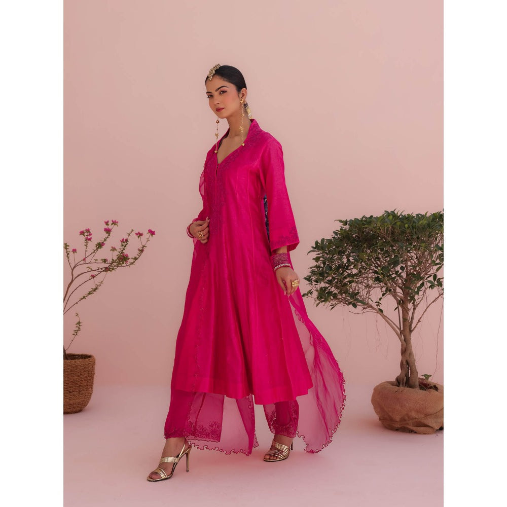 CHARU MAKKAR Roop Rani Pink Kurta with Pant and Dupatta (Set of 3)