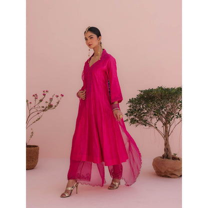 CHARU MAKKAR Roop Rani Pink Kurta with Pant and Dupatta (Set of 3)