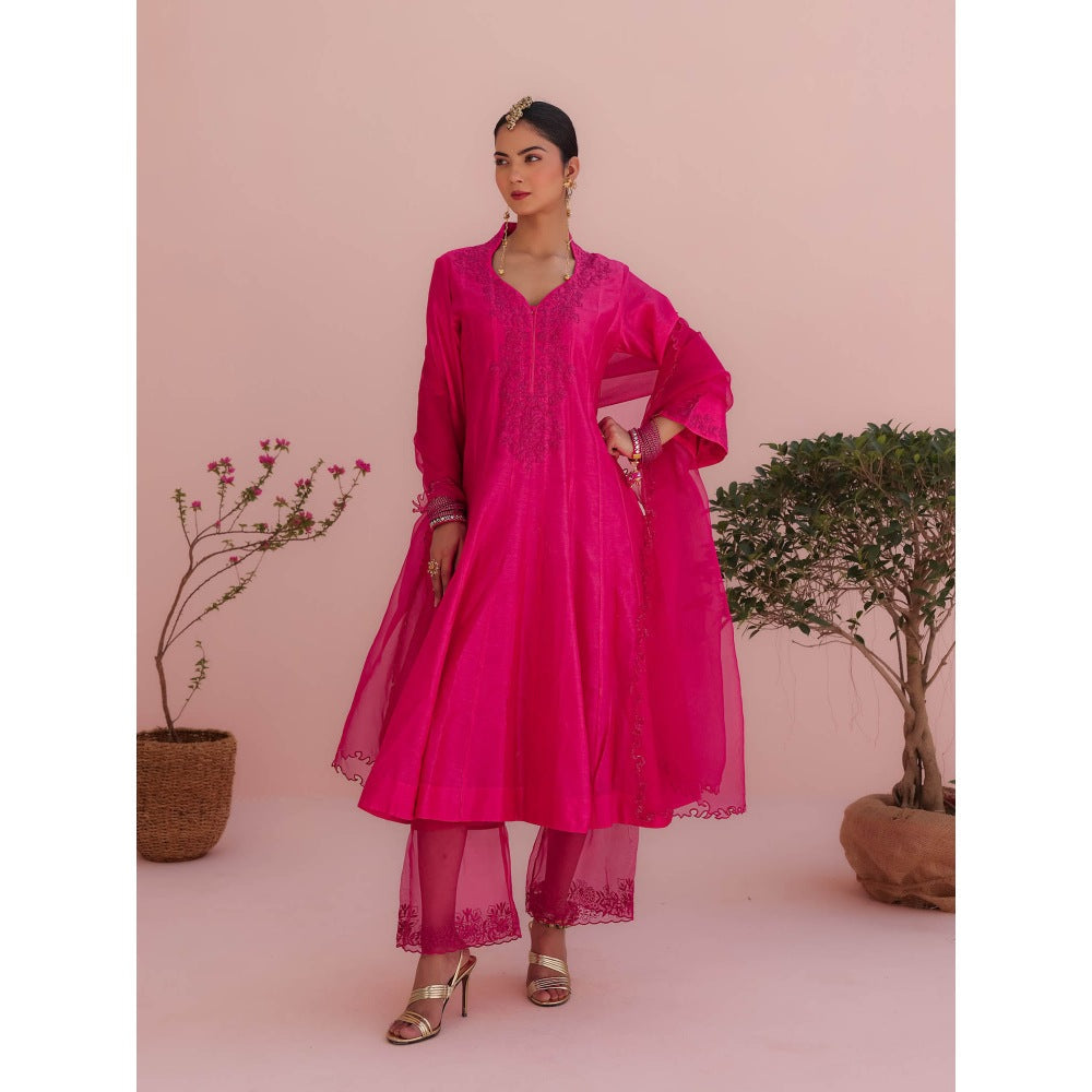 CHARU MAKKAR Roop Rani Pink Kurta with Pant and Dupatta (Set of 3)