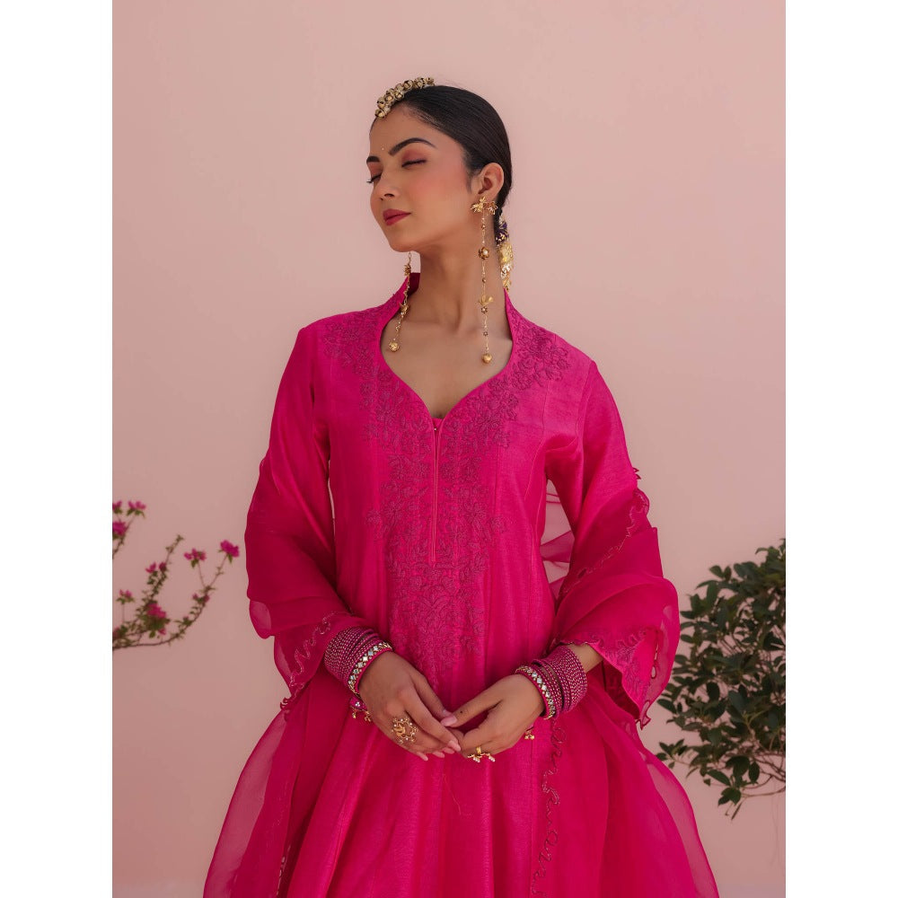 CHARU MAKKAR Roop Rani Pink Kurta with Pant and Dupatta (Set of 3)