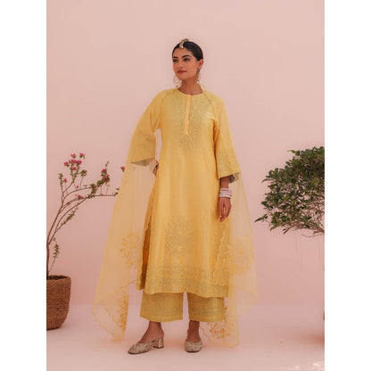 CHARU MAKKAR Tina Lemon Yellow Kurta with Pant and Dupatta (Set of 3)