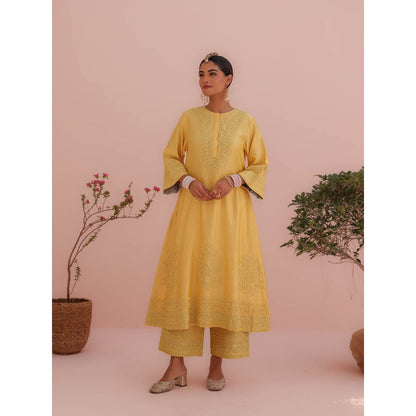 CHARU MAKKAR Tina Lemon Yellow Kurta with Pant and Dupatta (Set of 3)