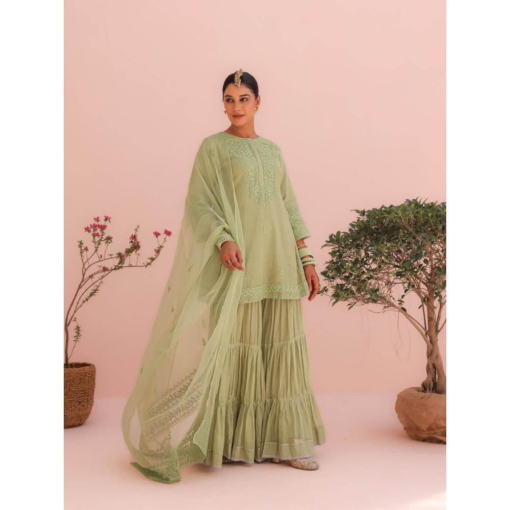 CHARU MAKKAR Pihu Elaichi Green Kurti with Sharara and Dupatta (Set of 3)