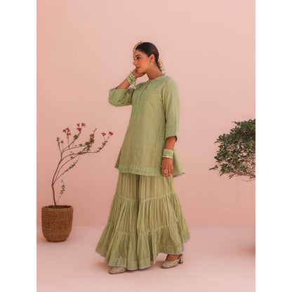 CHARU MAKKAR Pihu Elaichi Green Kurti with Sharara and Dupatta (Set of 3)