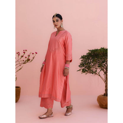 CHARU MAKKAR Archi Coral Kurta with Pant and Dupatta (Set of 3)