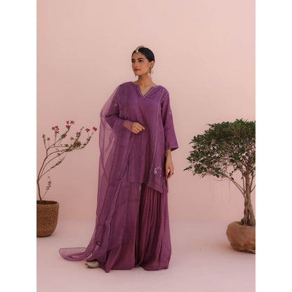 CHARU MAKKAR Purple Kurti with Sharara and Dupatta (Set of 3)