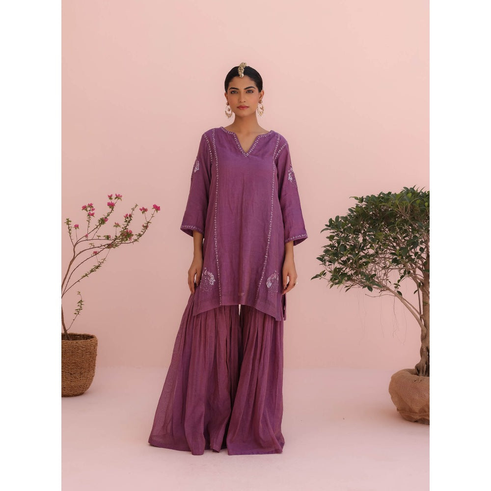 CHARU MAKKAR Purple Kurti with Sharara and Dupatta (Set of 3)