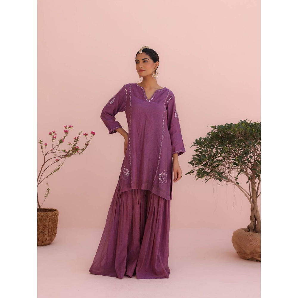 CHARU MAKKAR Purple Kurti with Sharara and Dupatta (Set of 3)