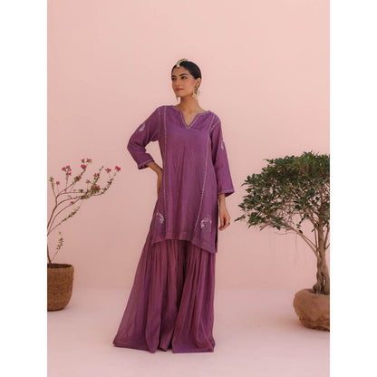 CHARU MAKKAR Purple Kurti with Sharara and Dupatta (Set of 3)