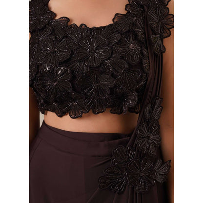 CHAASHNI BY MAANSI & KETAN Hazel Resham Embroidered Pre-Drape Saree with Stitched Blouse