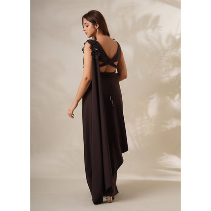 CHAASHNI BY MAANSI & KETAN Hazel Resham Embroidered Pre-Drape Saree with Stitched Blouse