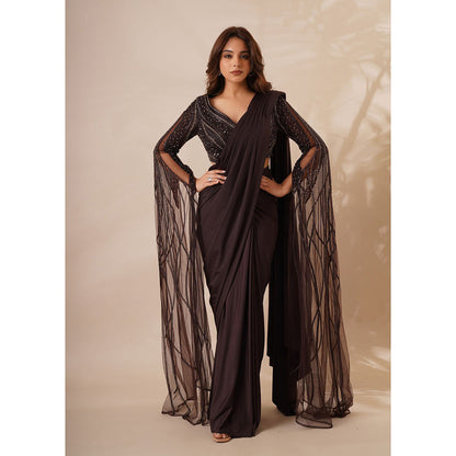 CHAASHNI BY MAANSI & KETAN Hazel Embellished Pre-Drape Saree with Stitched Blouse