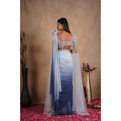 CHAASHNI BY MAANSI & KETAN Embellished Blue Pre-Drape Saree with Stitched Blouse