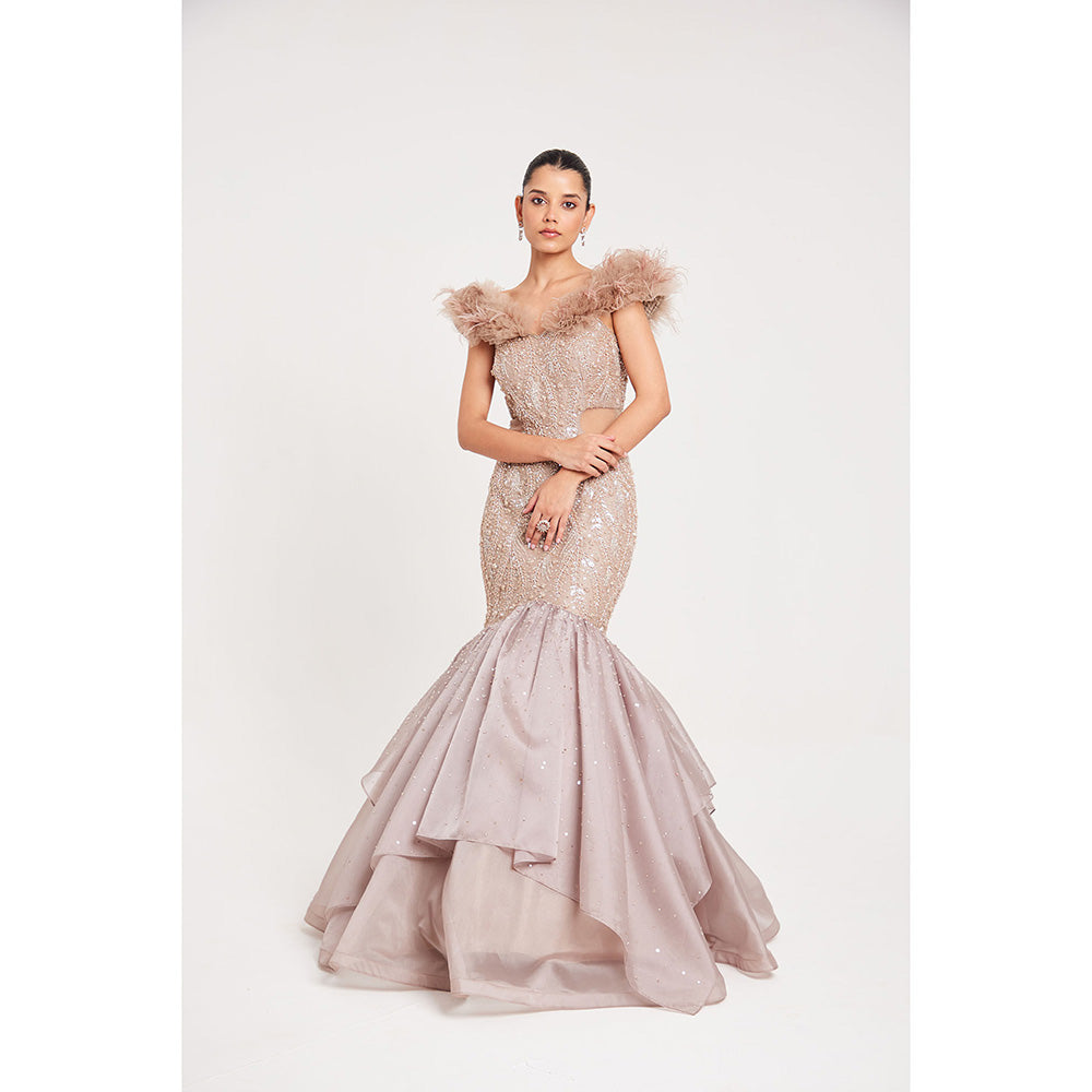 CHAASHNI BY MAANSI & KETAN Nude Textured Organza Gown