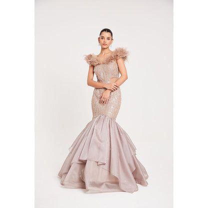 CHAASHNI BY MAANSI & KETAN Nude Textured Organza Gown