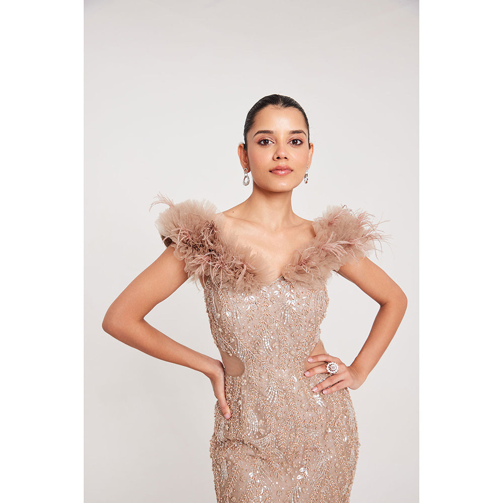 CHAASHNI BY MAANSI & KETAN Nude Textured Organza Gown