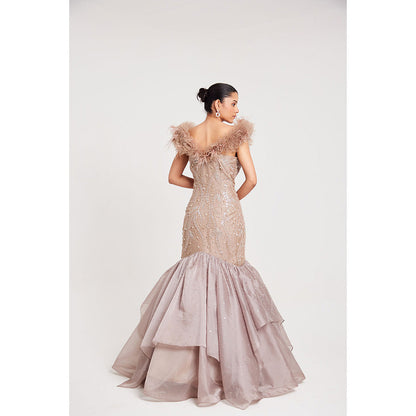 CHAASHNI BY MAANSI & KETAN Nude Textured Organza Gown