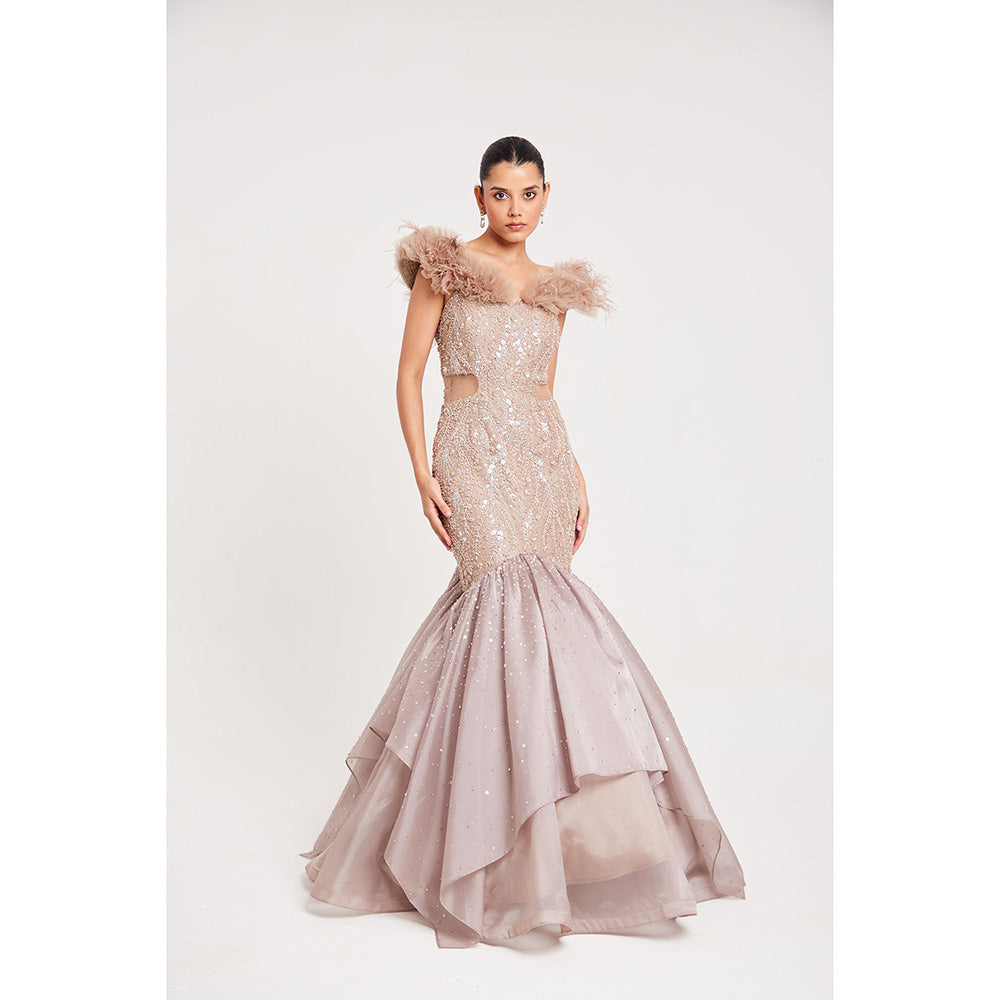 CHAASHNI BY MAANSI & KETAN Nude Textured Organza Gown