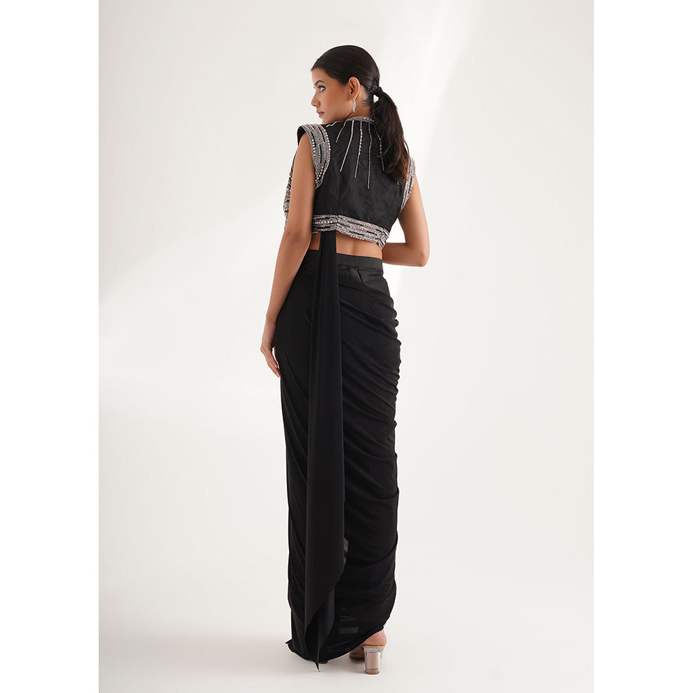 CHAASHNI BY MAANSI & KETAN Black Pre-Draped Saree with Stitched Blouse and Jacket
