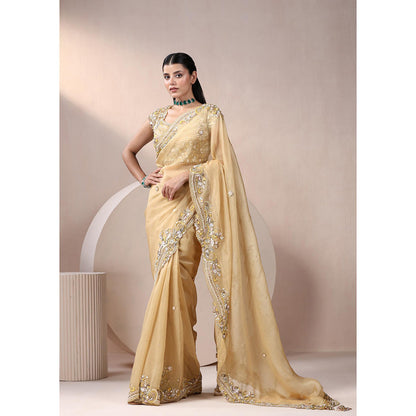 CHAASHNI BY MAANSI & KETAN Yellow Embellished Organza Saree with Stitched Blouse