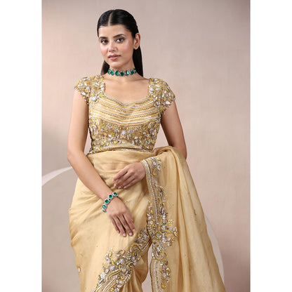 CHAASHNI BY MAANSI & KETAN Yellow Embellished Organza Saree with Stitched Blouse