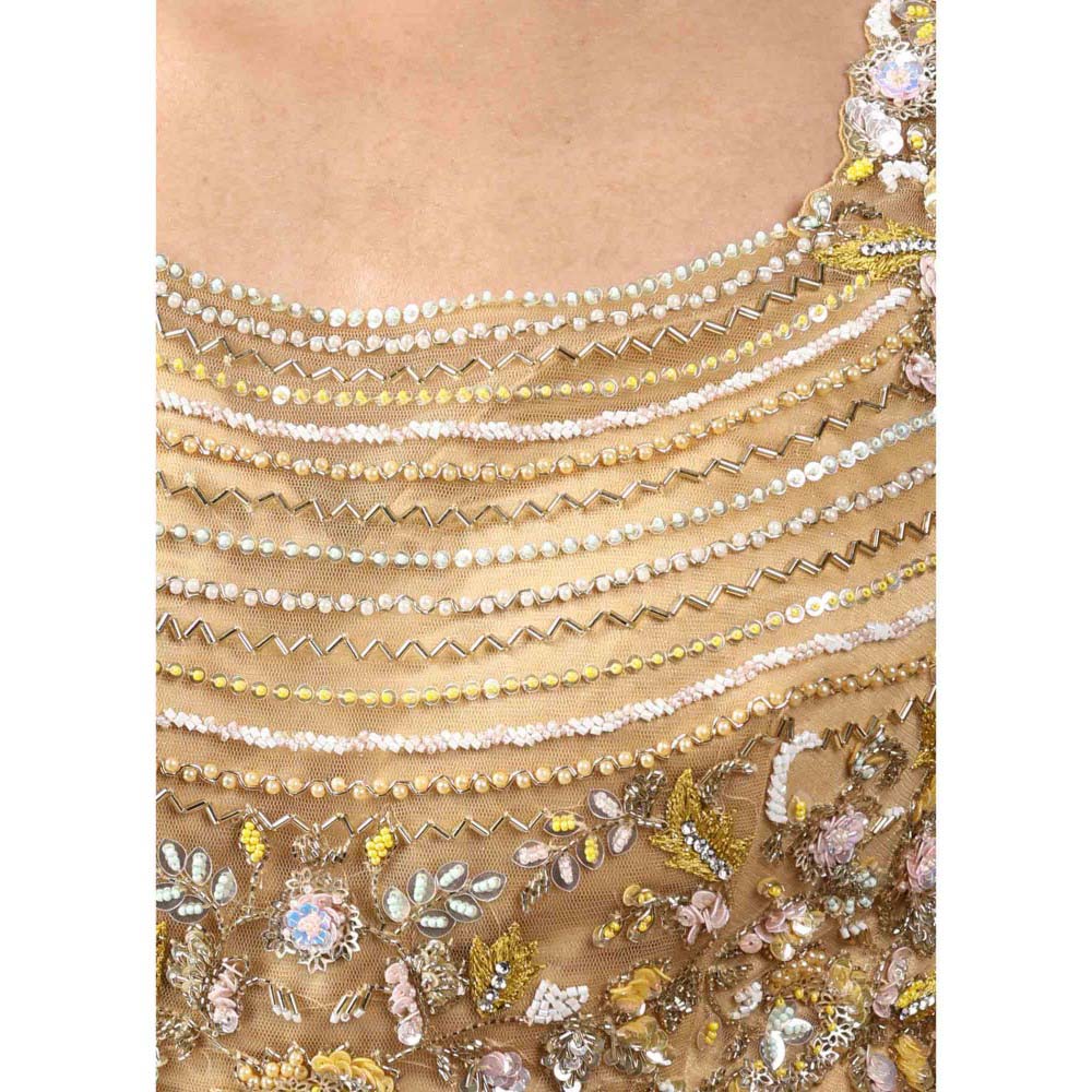 CHAASHNI BY MAANSI & KETAN Yellow Embellished Organza Saree with Stitched Blouse