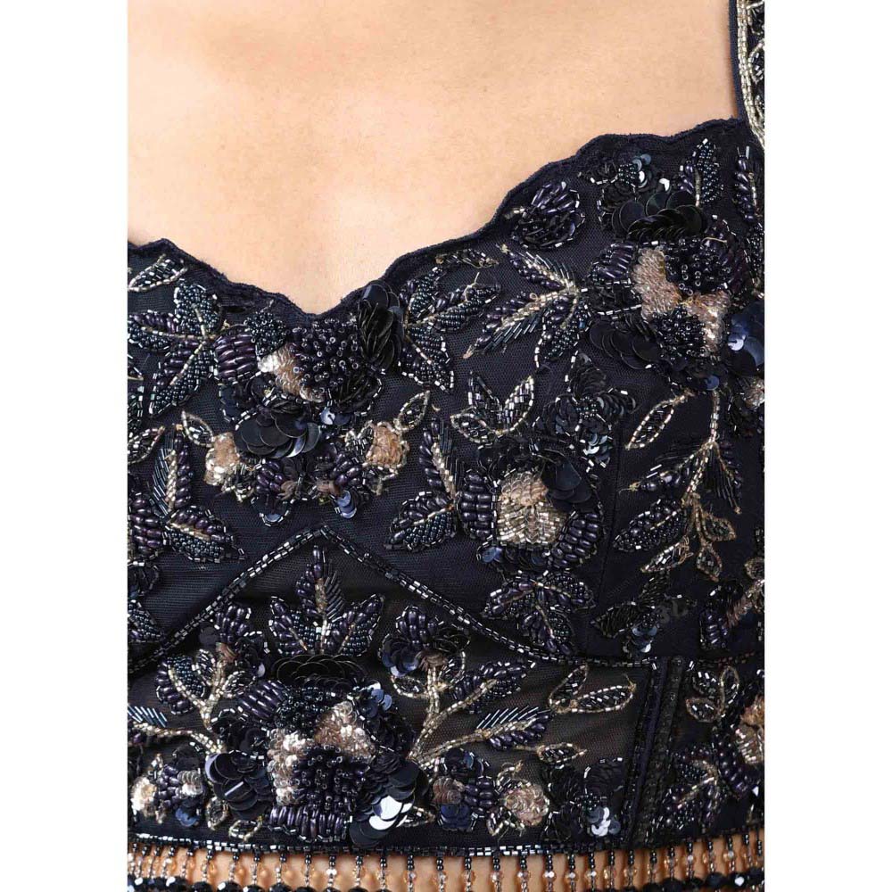 CHAASHNI BY MAANSI & KETAN Navy Blue Sequined Lehenga Saree with Stitched Blouse