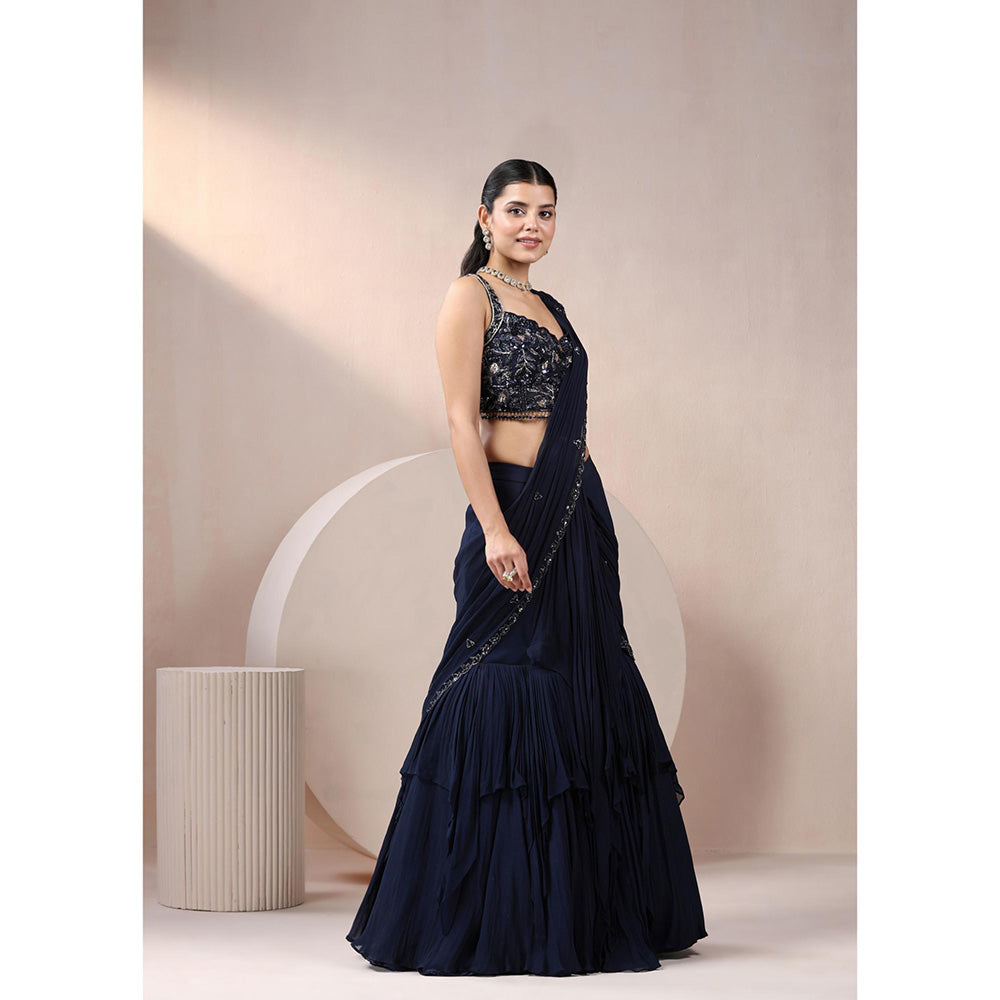 CHAASHNI BY MAANSI & KETAN Navy Blue Sequined Lehenga Saree with Stitched Blouse