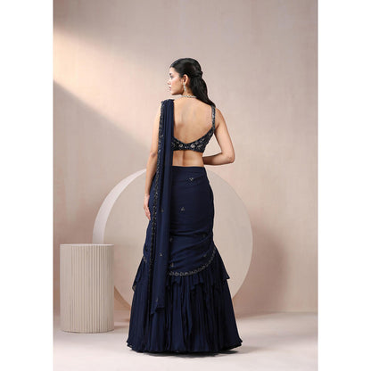 CHAASHNI BY MAANSI & KETAN Navy Blue Sequined Lehenga Saree with Stitched Blouse