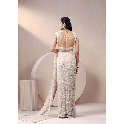 CHAASHNI BY MAANSI & KETAN Ivory Embellished Net Saree with Stitched Blouse