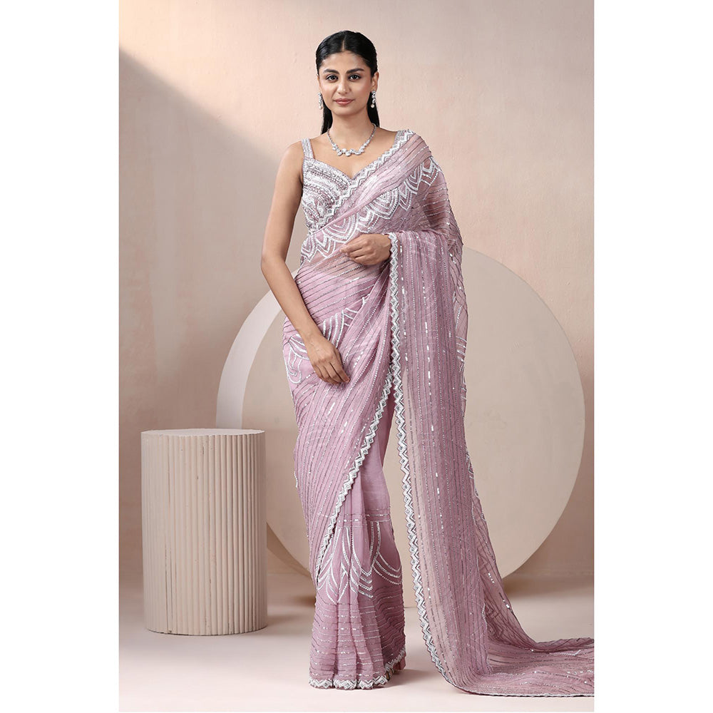 CHAASHNI BY MAANSI & KETAN Lavender Embellished Organza Saree with Stitched Blouse