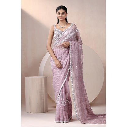 CHAASHNI BY MAANSI & KETAN Lavender Embellished Organza Saree with Stitched Blouse