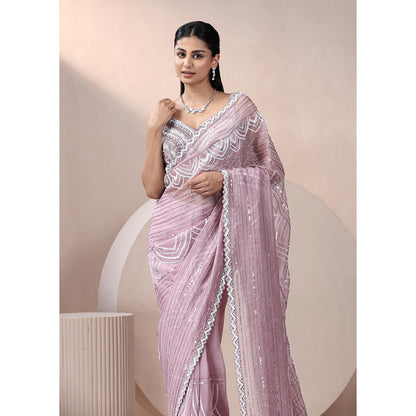 CHAASHNI BY MAANSI & KETAN Lavender Embellished Organza Saree with Stitched Blouse