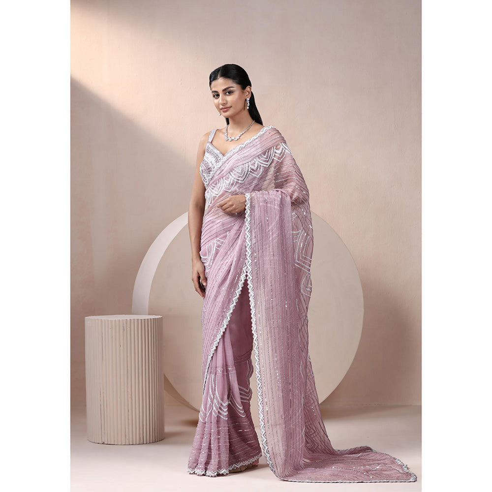 CHAASHNI BY MAANSI & KETAN Lavender Embellished Organza Saree with Stitched Blouse