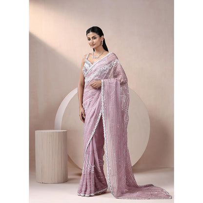 CHAASHNI BY MAANSI & KETAN Lavender Embellished Organza Saree with Stitched Blouse