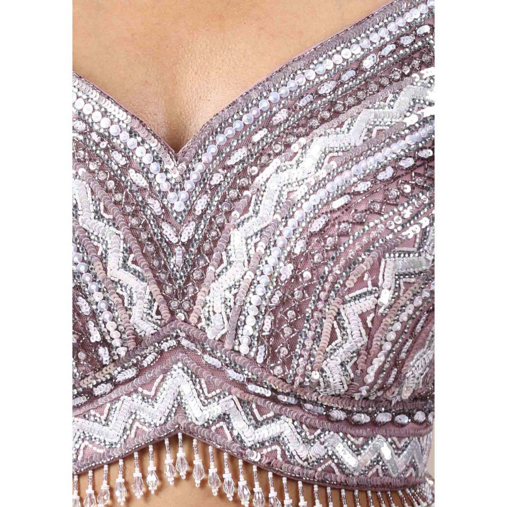 CHAASHNI BY MAANSI & KETAN Lavender Embellished Organza Saree with Stitched Blouse