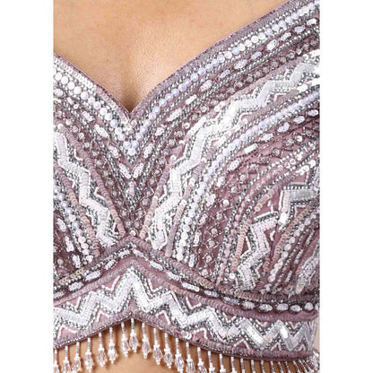 CHAASHNI BY MAANSI & KETAN Lavender Embellished Organza Saree with Stitched Blouse