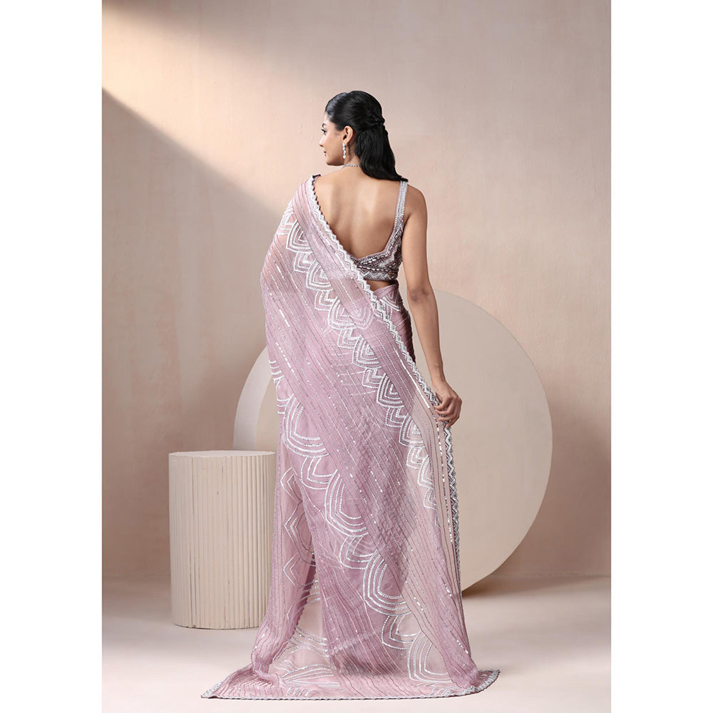 CHAASHNI BY MAANSI & KETAN Lavender Embellished Organza Saree with Stitched Blouse